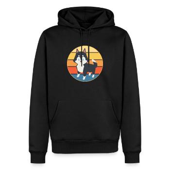 Drôle Kawaii Mignon Husky Dog Vintage Retro Sunset - Sweat à capuche Premium bio Homme - noir - Devant - Nico (187cm)