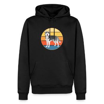 Drôle Kawaii Mignon Husky Dog Vintage Retro Sunset - Sweat à capuche Premium bio Homme - noir - Devant - Nico (187cm)