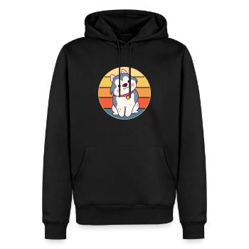 Drôle Kawaii Mignon Husky Dog Vintage Retro Sunset - Sweat à capuche Premium bio Homme - noir - Devant - Nico (187cm)
