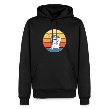 Drôle Kawaii Mignon Husky Dog Vintage Retro Sunset - Sweat à capuche Premium bio Homme - noir - Devant - Nico (187cm)