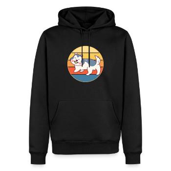 Drôle Kawaii Mignon Husky Dog Vintage Retro Sunset - Sweat à capuche Premium bio Homme - noir - Devant - Nico (187cm)