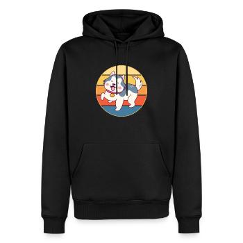 Drôle Kawaii Mignon Husky Dog Vintage Retro Sunset - Sweat à capuche Premium bio Homme - noir - Devant - Nico (187cm)
