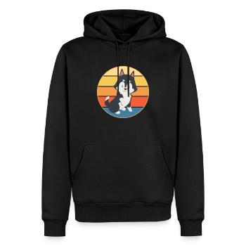 Drôle Kawaii Mignon Husky Dog Vintage Retro Sunset - Sweat à capuche Premium bio Homme - noir - Devant - Nico (187cm)