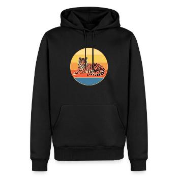 Tiger Big Cat Vintage Retro Sonnenuntergang - Männer Premium Bio Hoodie - Schwarz - Vorne - Nico (187cm)