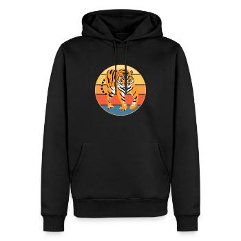 Tiger Big Cat Vintage Retro Sonnenuntergang - Männer Premium Bio Hoodie - Schwarz - Vorne - Nico (187cm)