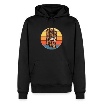 Tiger Big Cat Vintage Retro Sonnenuntergang - Männer Premium Bio Hoodie - Schwarz - Vorne - Nico (187cm)