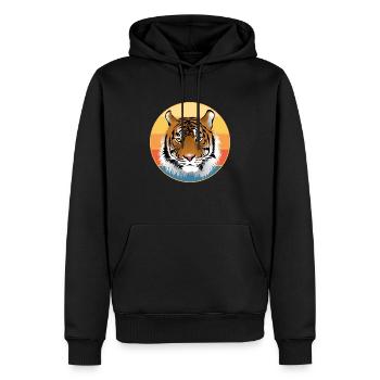 Tiger Big Cat Vintage Retro Sonnenuntergang - Männer Premium Bio Hoodie - Schwarz - Vorne - Nico (187cm)