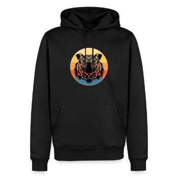 Tiger Big Cat Vintage Retro Sonnenuntergang - Männer Premium Bio Hoodie - Schwarz - Vorne - Nico (187cm)