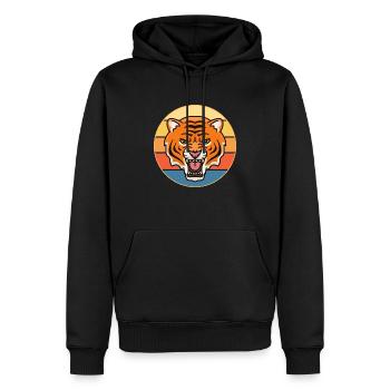 Tiger Big Cat Vintage Retro Sonnenuntergang - Männer Premium Bio Hoodie - Schwarz - Vorne - Nico (187cm)
