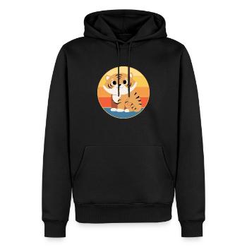 Tiger Big Cat Vintage Retro Sonnenuntergang - Männer Premium Bio Hoodie - Schwarz - Vorne - Nico (187cm)