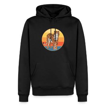 Tiger Big Cat Vintage Retro Sonnenuntergang - Männer Premium Bio Hoodie - Schwarz - Vorne - Nico (187cm)