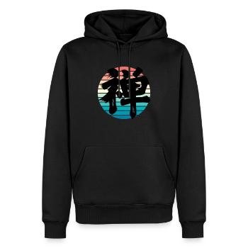 Zen Kanji Rétro coucher de soleil - Sweat à capuche Premium bio Homme - noir - Devant - Nico (187cm)
