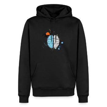 Think about it - Männer Premium Bio Hoodie - Schwarz - Vorne - Nico (187cm)