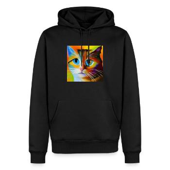 Abstraktes Katzenporträt - Männer Premium Bio Hoodie - Schwarz - Vorne - Nico (187cm)