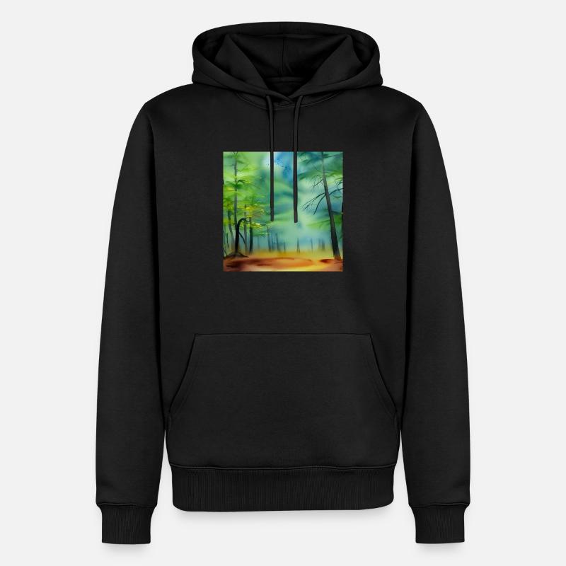 Forêt d’aquarelle brumeuse - Sweat à capuche Premium bio Homme - noir