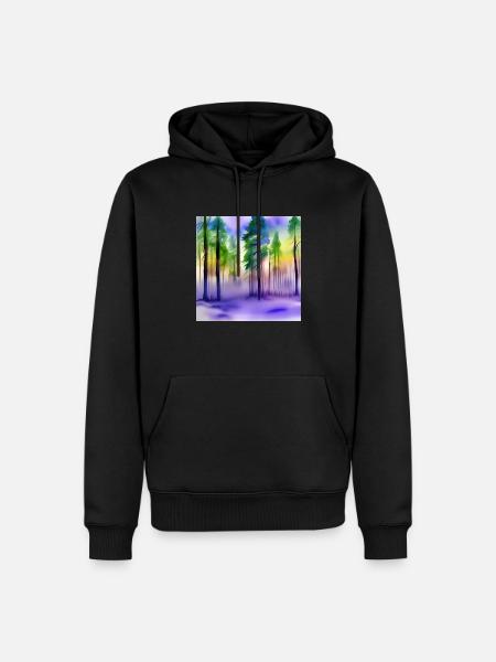 Abend im Aquarellwald - Männer Premium Bio Hoodie - Schwarz
