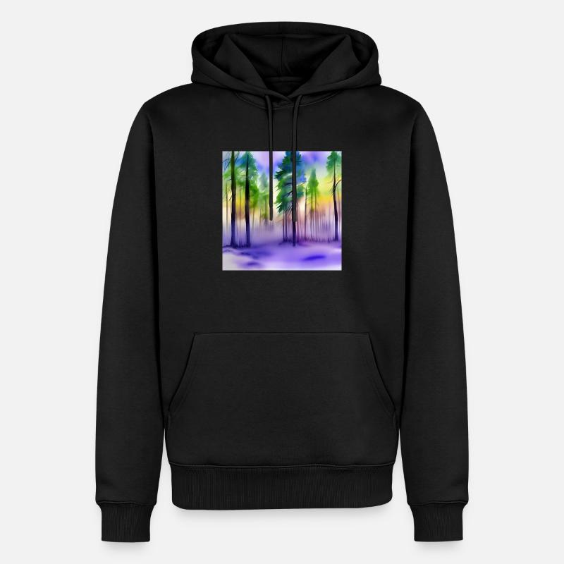 Abend im Aquarellwald - Männer Premium Bio Hoodie - Schwarz