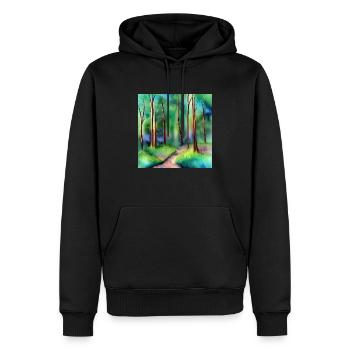 Route forestière aquarelle - Sweat à capuche Premium bio Homme - noir - Devant - Nico (187cm)