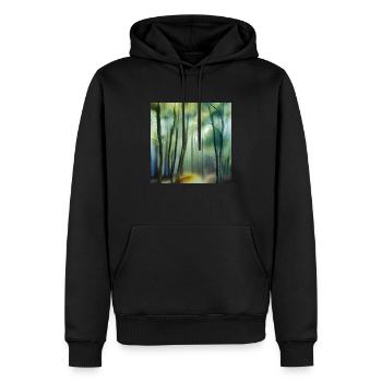 Nebel im Aquarellwald - Männer Premium Bio Hoodie - Schwarz - Vorne - Nico (187cm)