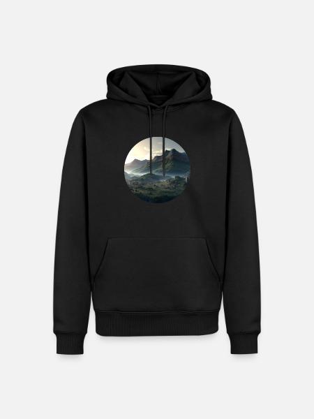 Wunderschöne Berglandschaft im Nebel - Männer Premium Bio Hoodie - Schwarz
