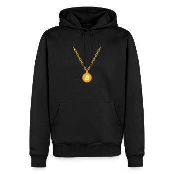 Chaîne Bitcoin - Sweat à capuche Premium bio Homme - noir - Devant - Nico (187cm)