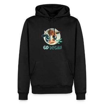 vegan Logo mit süßem Kalb - Männer Premium Bio Hoodie - Schwarz - Vorne - Nico (187cm)