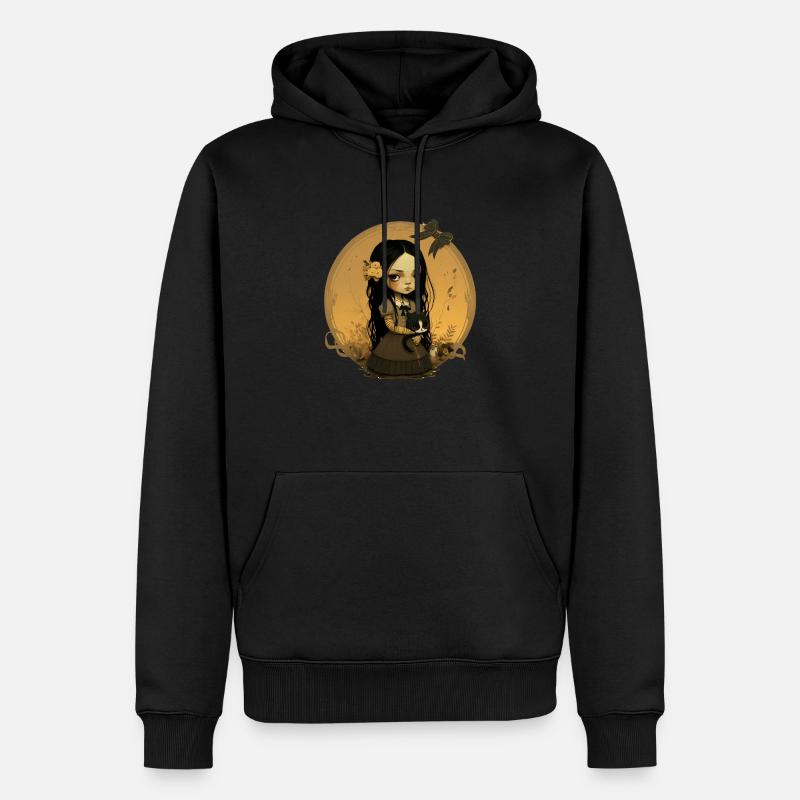 Mädchen mit Katze 2 - Männer Premium Bio Hoodie - Schwarz