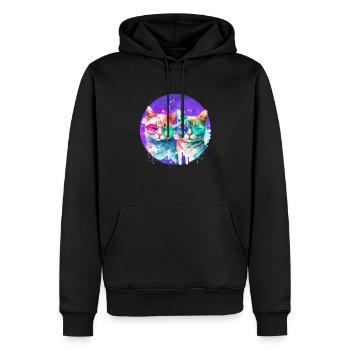 Couple de chats arc-en-ciel - Sweat à capuche Premium bio Homme - noir - Devant - Nico (187cm)
