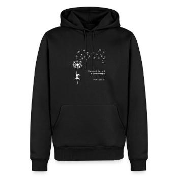 Joy Dandelion Christian design Nehemiah 8:10 - Men’s Premium Organic Hoodie - black - Front - Nico (187cm)