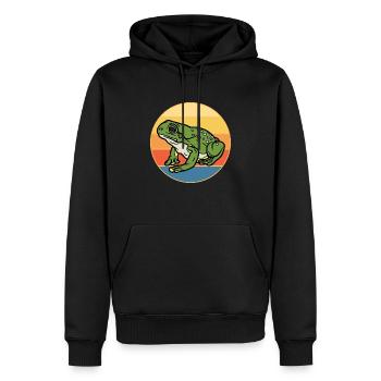 Niedlicher Frosch Vintage Retro Sonnenuntergang Tierliebhaber - Männer Premium Bio Hoodie - Schwarz - Vorne - Nico (187cm)