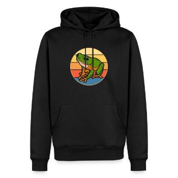 Niedlicher Frosch Vintage Retro Sonnenuntergang Tierliebhaber - Männer Premium Bio Hoodie - Schwarz - Vorne - Nico (187cm)