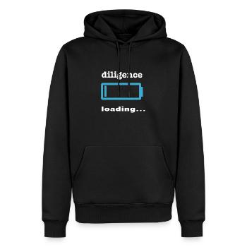 diligence loading... - Men’s Premium Organic Hoodie - black - Front - Nico (187cm)