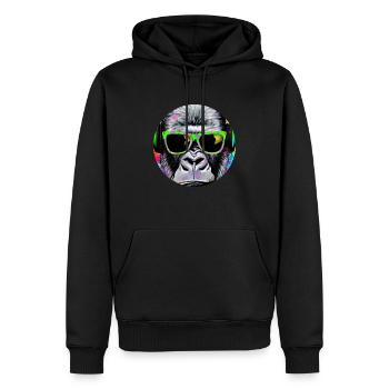 Gorilla mit Kopfhörer und Sonnenbrille - Männer Premium Bio Hoodie - Schwarz - Vorne - Nico (187cm)