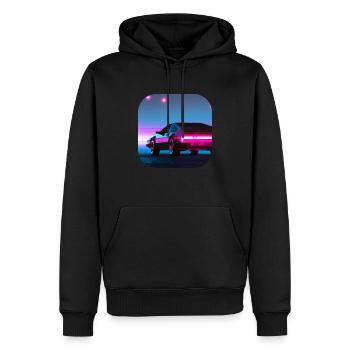 Retour aux années 80 | Synthwave - Sweat à capuche Premium bio Homme - noir - Devant - Nico (187cm)