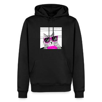 Funny Cat Pink Glasses Drawing illustration - Men’s Premium Organic Hoodie - black - Front - Nico (187cm)