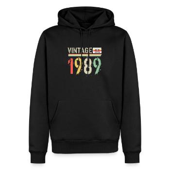 Cassette vintage 1989 - Sweat à capuche Premium bio Homme - noir - Devant - Nico (187cm)