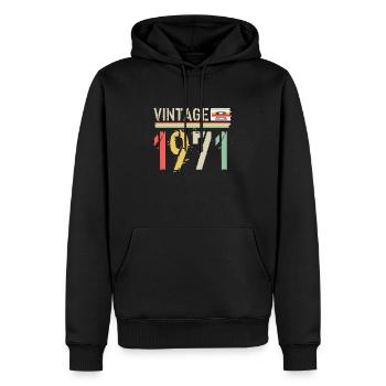 Cassette vintage 1971 - Sweat à capuche Premium bio Homme - noir - Devant - Nico (187cm)