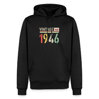 Cassette vintage 1946 - Sweat à capuche Premium bio Homme - noir - Devant - Nico (187cm)
