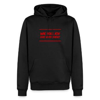 ich bitte um eine Erklärung - Männer Premium Bio Hoodie - Schwarz - Vorne - Nico (187cm)