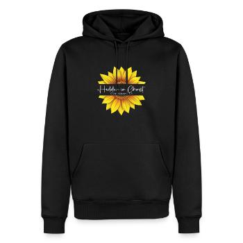 Conception chrétienne de tournesol Je suis caché en Christ - Sweat à capuche Premium bio Homme - noir - Devant - Nico (187cm)
