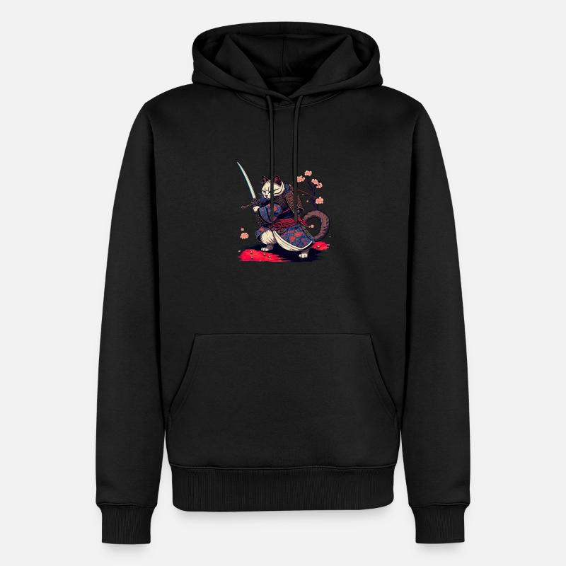 chat samouraï - Sweat à capuche Premium bio Homme - noir