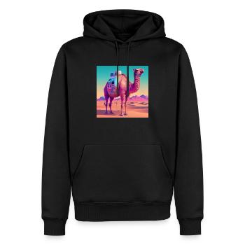 CAMEL VAPORWAVE, ART MODERNE, COULEURS NÉON - Sweat à capuche Premium bio Homme - noir - Devant - Nico (187cm)