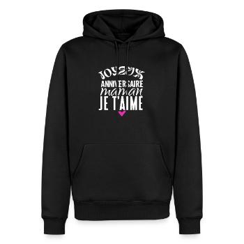 Joyeux anniversaire maman - Sweat à capuche Premium bio Homme - noir - Devant - Nico (187cm)