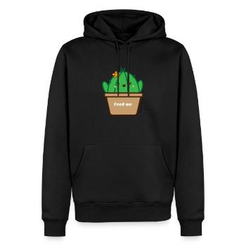 Kaktusbaby 'Feed me' mit Orangenblüte TM - Männer Premium Bio Hoodie - Schwarz - Vorne - Nico (187cm)