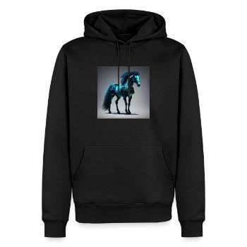 Blaues Cyborg-Pferd - Männer Premium Bio Hoodie - Schwarz - Vorne - Nico (187cm)