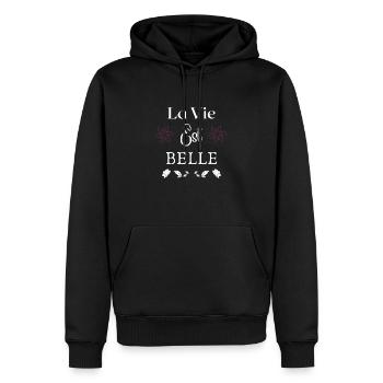 "La vie est belle" - pour vous sublimer - Sweat à capuche Premium bio Homme - noir - Devant - Nico (187cm)