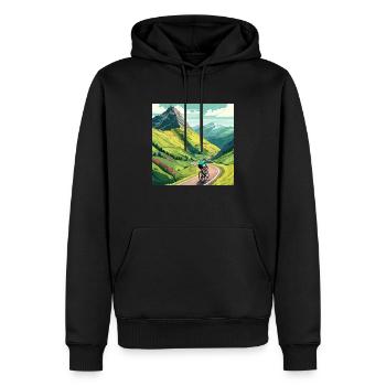Un cycliste sur route escalade la montagne en France Alpes - Sweat à capuche Premium bio Homme - noir - Devant - Nico (187cm)