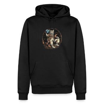 Katze im All, Erde, Mond, Weltall - Männer Premium Bio Hoodie - Schwarz - Vorne - Nico (187cm)