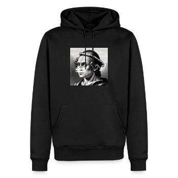 Künstlerischer Kapuzenpullover - Männer Premium Bio Hoodie - Schwarz - Vorne - Nico (187cm)