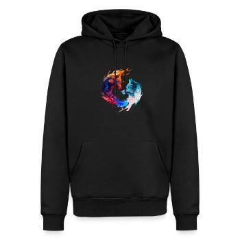 Harmonie des loups / Loups Ying et Yang multicolores - Sweat à capuche Premium bio Homme - noir - Devant - Nico (187cm)